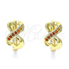 Oro Laminado Huggie Hoop, Gold Filled Style Heart Design, with Garnet Micro Pave, Polished, Golden Finish, 02.210.0593.1.12