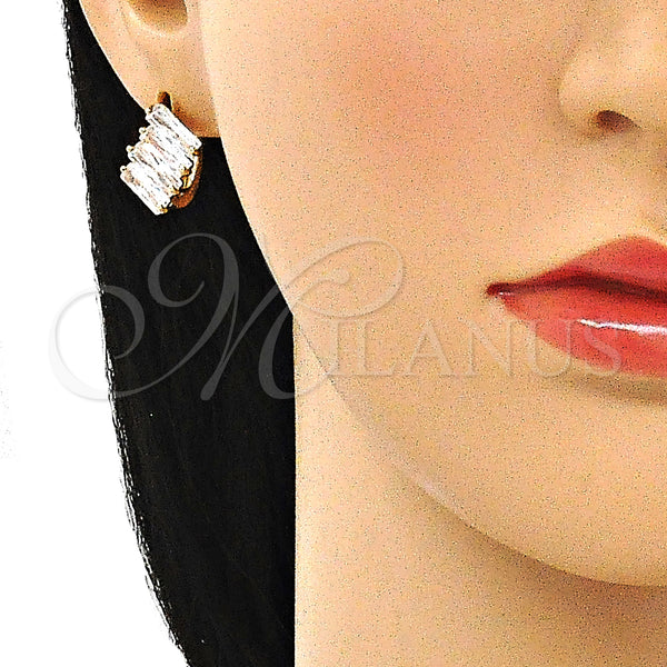 Gold Filled Hoop Earrings — Huggie Hoop Baguette Design with White Cubic Zirconia — alternate product view — SKU 144724 | Oro Laminado aretes de aro — Huggie Hoop Baguette diseño with blanco Cubic Zirconia — SKU 144724