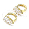 Oro Laminado Huggie Hoop, Gold Filled Style Baguette Design, with White Cubic Zirconia, Polished, Golden Finish, 02.210.0594.15