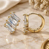 Oro Laminado Huggie Hoop, Gold Filled Style Baguette Design, with White Cubic Zirconia, Polished, Golden Finish, 02.210.0594.15