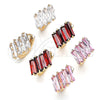 Oro Laminado Huggie Hoop, Gold Filled Style Baguette Design, with Garnet Cubic Zirconia, Polished, Golden Finish, 02.210.0594.1.15