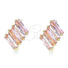 Oro Laminado Huggie Hoop, Gold Filled Style Baguette Design, with Pink Cubic Zirconia, Polished, Golden Finish, 02.210.0594.2.15
