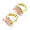 Oro Laminado Huggie Hoop, Gold Filled Style Baguette Design, with Pink Cubic Zirconia, Polished, Golden Finish, 02.210.0594.2.15