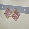 Oro Laminado Huggie Hoop, Gold Filled Style Baguette Design, with Pink Cubic Zirconia, Polished, Golden Finish, 02.210.0594.2.15