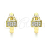 Oro Laminado Huggie Hoop, Gold Filled Style Lock Design, with White Micro Pave, Polished, Golden Finish, 02.210.0595.12
