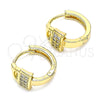 Oro Laminado Huggie Hoop, Gold Filled Style Lock Design, with White Micro Pave, Polished, Golden Finish, 02.210.0595.12