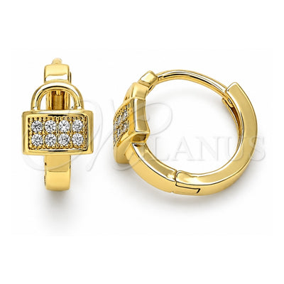 Oro Laminado Huggie Hoop, Gold Filled Style Lock Design, with White Micro Pave, Polished, Golden Finish, 02.210.0595.12