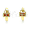 Oro Laminado Huggie Hoop, Gold Filled Style Lock Design, with Garnet Micro Pave, Polished, Golden Finish, 02.210.0595.1.12