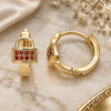 Oro Laminado Huggie Hoop, Gold Filled Style Lock Design, with Garnet Micro Pave, Polished, Golden Finish, 02.210.0595.1.12