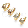Oro Laminado Huggie Hoop, Gold Filled Style Lock Design, with Garnet Micro Pave, Polished, Golden Finish, 02.210.0595.1.12