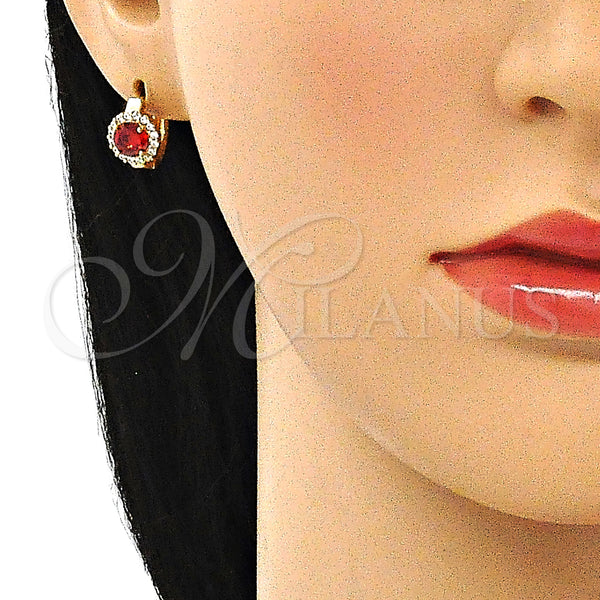 Gold Filled Hoop Earrings — Huggie Hoop with Garnet and White Cubic Zirconia — alternate product view — SKU 144729 | Oro Laminado aretes de aro — Huggie Hoop with Garnet and blanco Cubic Zirconia — SKU 144729