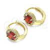 Oro Laminado Huggie Hoop, Gold Filled Style with Garnet and White Cubic Zirconia, Polished, Golden Finish, 02.210.0596.12