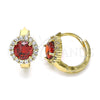 Oro Laminado Huggie Hoop, Gold Filled Style with Garnet and White Cubic Zirconia, Polished, Golden Finish, 02.210.0596.12