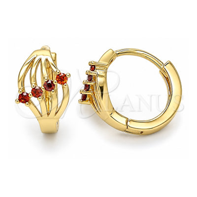Oro Laminado Huggie Hoop, Gold Filled Style with Garnet Cubic Zirconia, Polished, Golden Finish, 02.210.0597.12