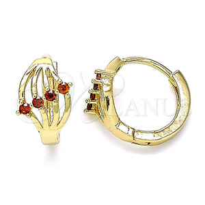 Gold Filled Hoop Earrings — Huggie Hoop with Garnet Cubic Zirconia Polished 02. — main product view — SKU 144731 | Oro Laminado aretes de aro — Huggie Hoop with Garnet Cubic Zirconia pulido 02. — SKU 144731