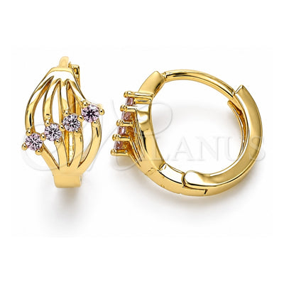 Oro Laminado Huggie Hoop, Gold Filled Style with Pink Cubic Zirconia, Polished, Golden Finish, 02.210.0597.1.12