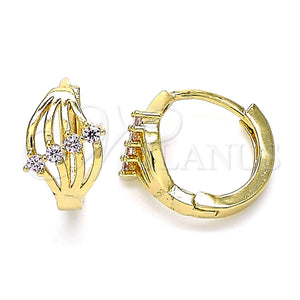 Gold Filled Hoop Earrings — Huggie Hoop with Pink Cubic Zirconia Polished 02. — main product view — SKU 144732 | Oro Laminado aretes de aro — Huggie Hoop with Pink Cubic Zirconia pulido 02. — SKU 144732