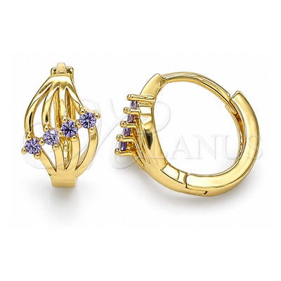 Oro Laminado Huggie Hoop, Gold Filled Style with Amethyst Cubic Zirconia, Polished, Golden Finish, 02.210.0597.2.12