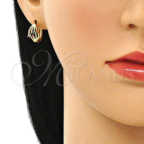 Gold Filled Hoop Earrings — Huggie Hoop with Multicolor Cubic Zirconia Polished 02. — alternate product view — SKU 144734 | Oro Laminado aretes de aro — Huggie Hoop with Multicolor Cubic Zirconia pulido 02. — SKU 144734