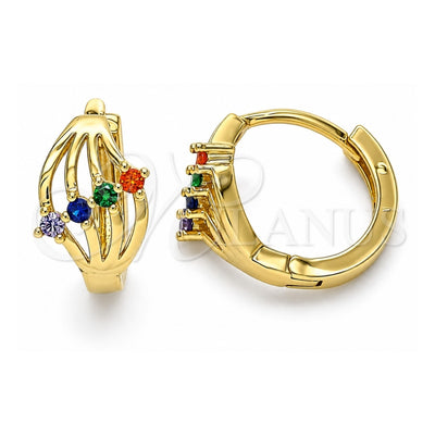Oro Laminado Huggie Hoop, Gold Filled Style with Multicolor Cubic Zirconia, Polished, Golden Finish, 02.210.0597.3.12