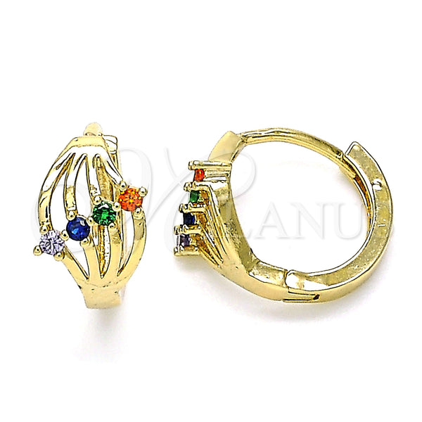 Gold Filled Hoop Earrings — Huggie Hoop with Multicolor Cubic Zirconia Polished 02. — main product view — SKU 144734 | Oro Laminado aretes de aro — Huggie Hoop with Multicolor Cubic Zirconia pulido 02. — SKU 144734