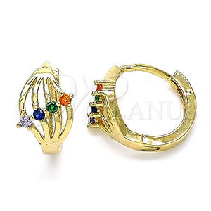 Gold Filled Hoop Earrings — Huggie Hoop with Multicolor Cubic Zirconia Polished 02. — main product view — SKU 144734 | Oro Laminado aretes de aro — Huggie Hoop with Multicolor Cubic Zirconia pulido 02. — SKU 144734