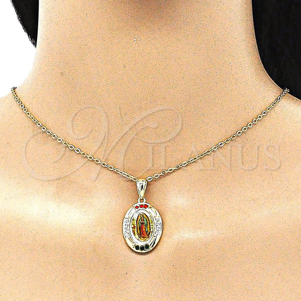 Gold Filled Pendant — Religious Pendant Guadalupe Design with Multicolor Crystal Polished — alternate product view — SKU 144736 | Oro Laminado dije — Religious Pendant Guadalupe diseño with Multicolor cristal pulido — SKU 144736