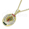 Oro Laminado Religious Pendant, Gold Filled Style Guadalupe Design, with Multicolor Crystal, Polished, Golden Finish, 05.253.0149