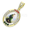 Oro Laminado Religious Pendant, Gold Filled Style San Judas Design, with Multicolor Crystal, Polished, Golden Finish, 05.253.0150