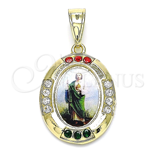Gold Filled Pendant — Religious Pendant San Judas Design with Multicolor Crystal — main product view — SKU 144737 | Oro Laminado dije — Religious Pendant San Judas diseño with Multicolor cristal — SKU 144737