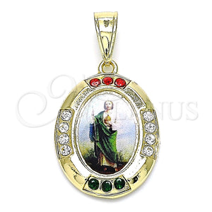 Gold Filled Pendant — Religious Pendant San Judas Design with Multicolor Crystal — main product view — SKU 144737 | Oro Laminado dije — Religious Pendant San Judas diseño with Multicolor cristal — SKU 144737