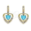 Oro Laminado Dangle Earring, Gold Filled Style Heart Design, with Blue Topaz Cubic Zirconia and Multicolor Micro Pave, Polished, Golden Finish, 02.65.2660.2