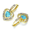 Oro Laminado Dangle Earring, Gold Filled Style Heart Design, with Blue Topaz Cubic Zirconia and Multicolor Micro Pave, Polished, Golden Finish, 02.65.2660.2