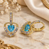 Oro Laminado Dangle Earring, Gold Filled Style Heart Design, with Blue Topaz Cubic Zirconia and Multicolor Micro Pave, Polished, Golden Finish, 02.65.2660.2