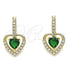 Oro Laminado Dangle Earring, Gold Filled Style Heart Design, with Green Cubic Zirconia and White Micro Pave, Polished, Golden Finish, 02.65.2660.4