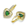 Oro Laminado Dangle Earring, Gold Filled Style Heart Design, with Green Cubic Zirconia and White Micro Pave, Polished, Golden Finish, 02.65.2660.4
