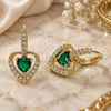 Oro Laminado Dangle Earring, Gold Filled Style Heart Design, with Green Cubic Zirconia and White Micro Pave, Polished, Golden Finish, 02.65.2660.4
