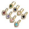Oro Laminado Dangle Earring, Gold Filled Style Heart Design, with Green Cubic Zirconia and White Micro Pave, Polished, Golden Finish, 02.65.2660.4