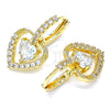 Oro Laminado Dangle Earring, Gold Filled Style Heart Design, with White Cubic Zirconia and White Micro Pave, Polished, Golden Finish, 02.65.2660.7