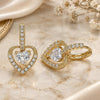 Oro Laminado Dangle Earring, Gold Filled Style Heart Design, with White Cubic Zirconia and White Micro Pave, Polished, Golden Finish, 02.65.2660.7