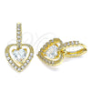 Oro Laminado Dangle Earring, Gold Filled Style Heart Design, with White Cubic Zirconia and White Micro Pave, Polished, Golden Finish, 02.65.2660.7