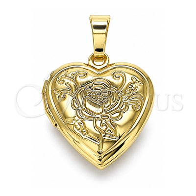Oro Laminado Locket Pendant, Gold Filled Style Heart and Flower Design, Polished, Golden Finish, 05.117.0002
