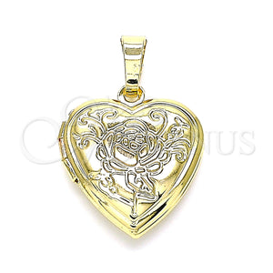 Gold Filled Pendant — Locket Pendant Heart and Flower Design Polished 05. — main product view — SKU 144768 | Oro Laminado dije — Locket Pendant corazón and flor diseño pulido 05. — SKU 144768