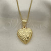 Oro Laminado Pendant Necklace, Gold Filled Style Heart and Flower Design, Polished, Golden Finish, 04.117.0014.20