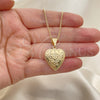 Oro Laminado Pendant Necklace, Gold Filled Style Heart and Flower Design, Polished, Golden Finish, 04.117.0014.20 (02 MM Thickness, 20 Inches Length)