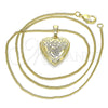 Oro Laminado Pendant Necklace, Gold Filled Style Heart and Flower Design, Polished, Golden Finish, 04.117.0014.20 (02 MM Thickness, 20 Inches Length)