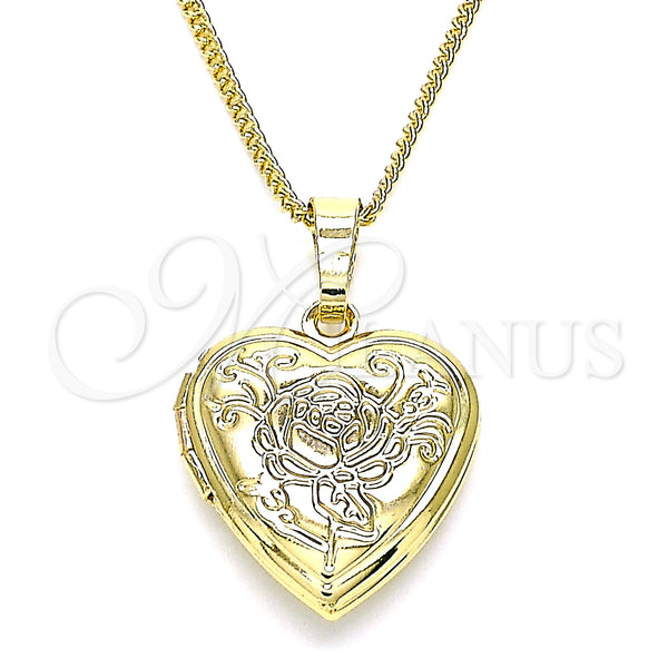 Oro Laminado Pendant Necklace, Gold Filled Style Heart and Flower Design, Polished, Golden Finish, 04.117.0014.20 (02 MM Thickness, 20 Inches Length)
