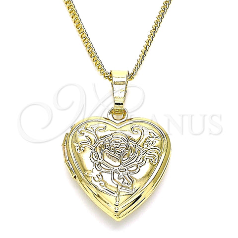 Oro Laminado Pendant Necklace, Gold Filled Style Heart and Flower Design, Polished, Golden Finish, 04.117.0014.20 (02 MM Thickness, 20 Inches Length)