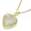Oro Laminado Locket Pendant, Gold Filled Style Heart and Bow Design, Polished, Golden Finish, 05.117.0003