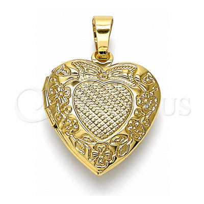 Oro Laminado Locket Pendant, Gold Filled Style Heart and Bow Design, Polished, Golden Finish, 05.117.0003